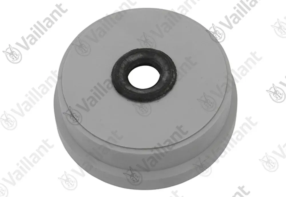 Vaillant Deckel in runder Form mit mittigem Loch aus grauem Kunststoff, geeignet für Brennwertsysteme.